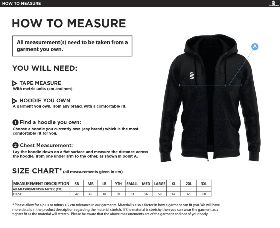 Dual Full Zip Hoody : Navy - Size Guide