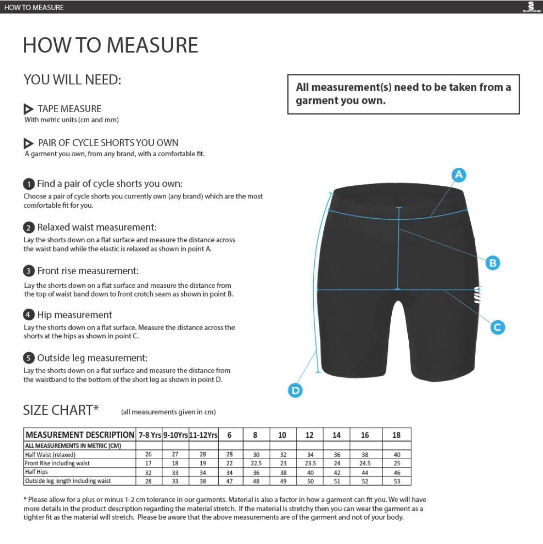 Women's Dual Cycling Short : Navy - Size Guide