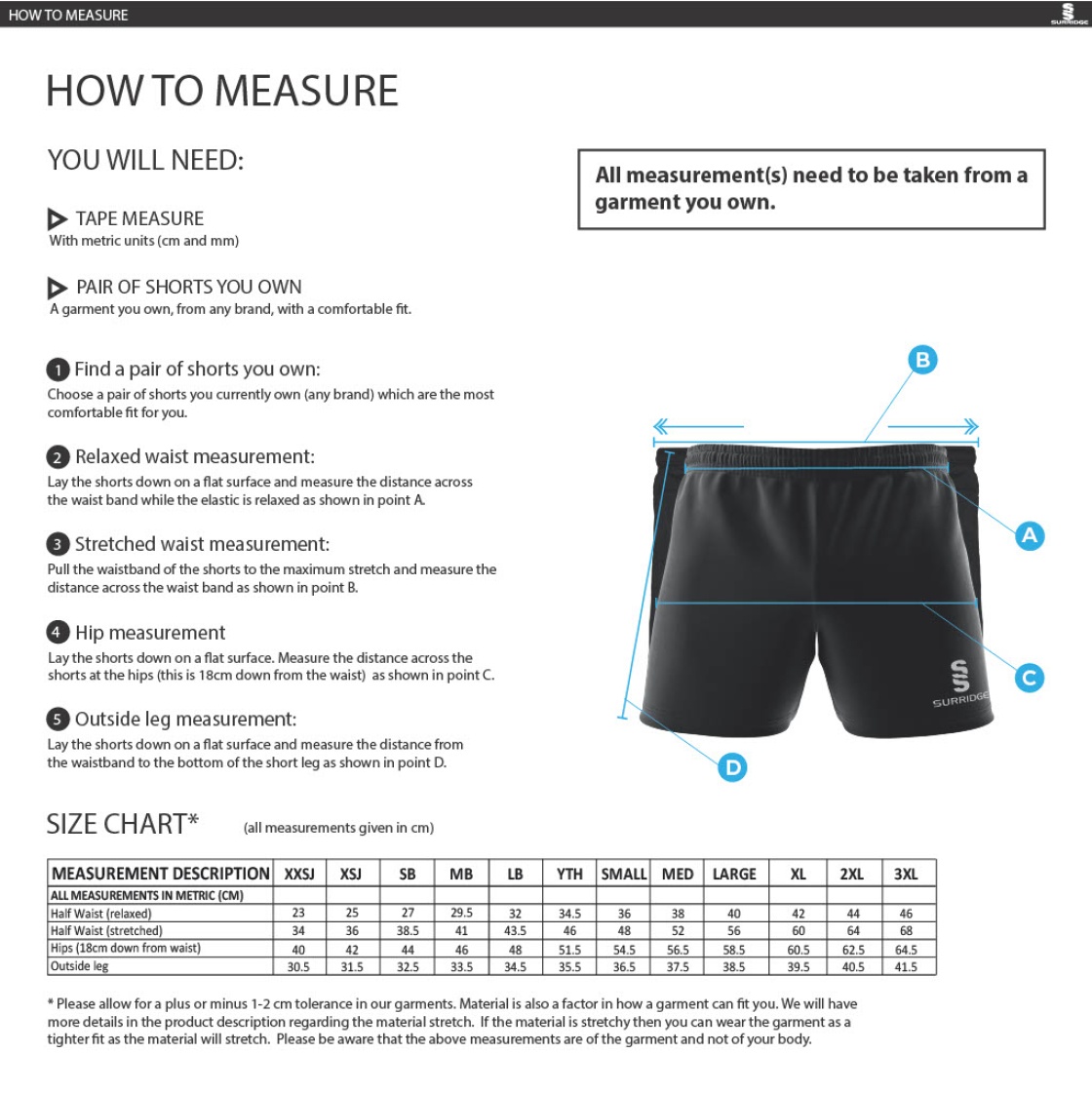 Rugby Union Bundle - Premier Rugby Short : Navy - Size Guide