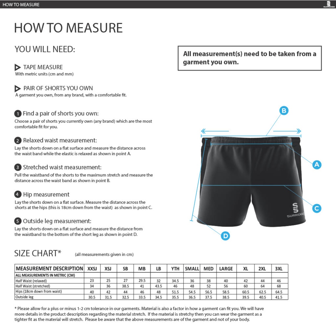 Rugby Union - Premier Rugby Short : Navy - Size Guide