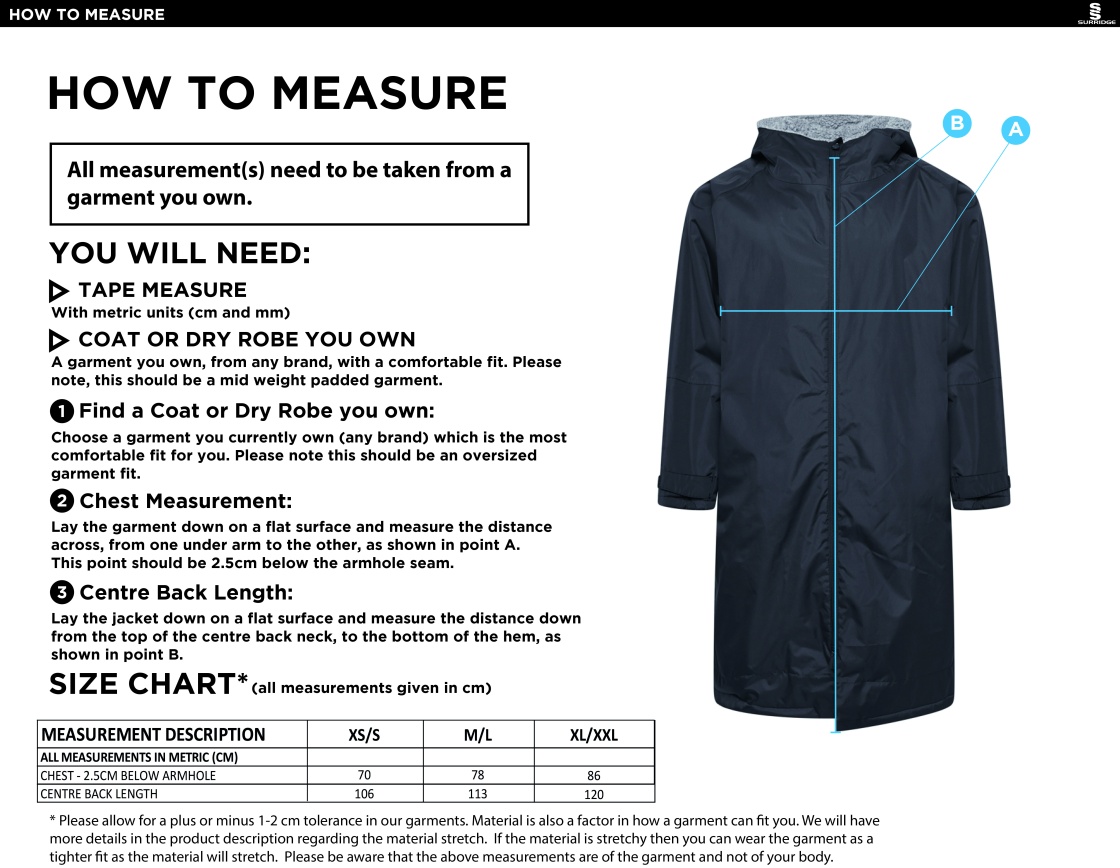 Thermal Robe - Navy - Size Guide